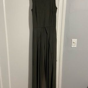 Olive green suede sexy jump suit with leg slits